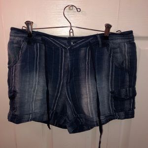 High Rise Blue Striped Short Cargo Shorts